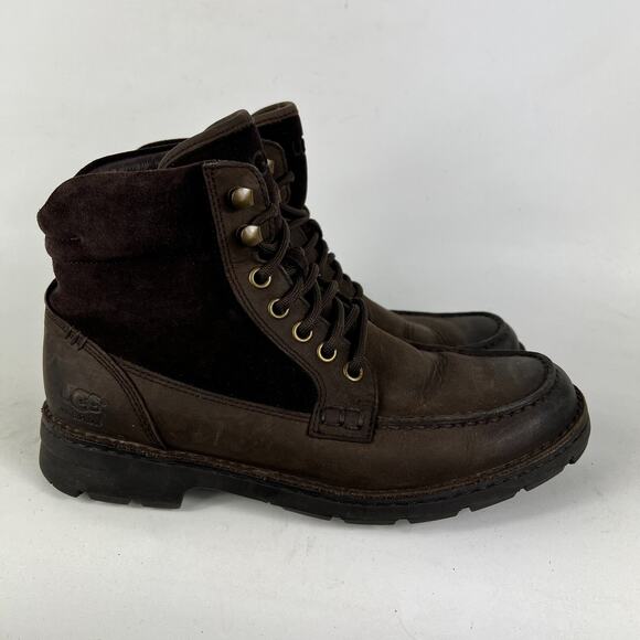 Ugg Barrington Boots mens size 7 brown leather waterproof lace up lined shoes - Picture 2 of 11